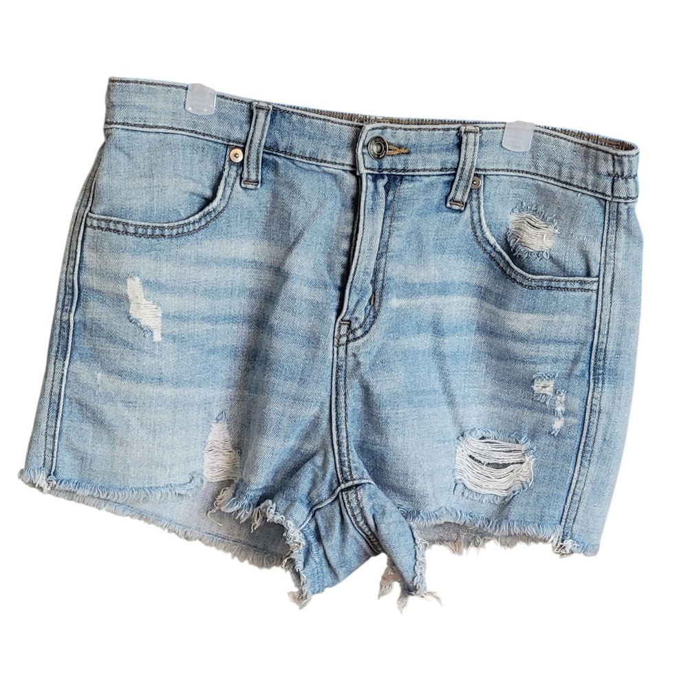 Aerie Daydream Denim Shorts Small Distressed Raw Hem Medium Wash Elastic